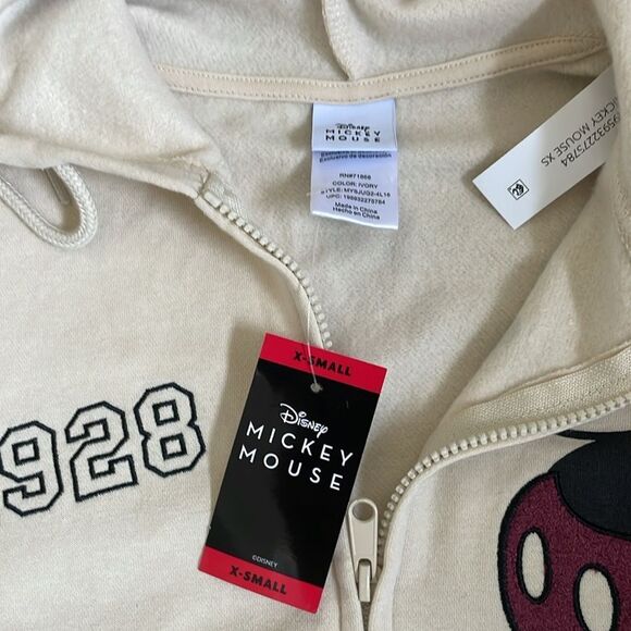 Disney Mickey Mouse Women’s Ivory Color Full Zip Hooded Sweatshirt Sz XS - Picture 6 of 10